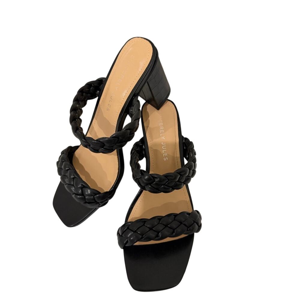 Sincerly Jules Iris Braided Double-Strap Block Heel Black Shoe Sandals - 9.5